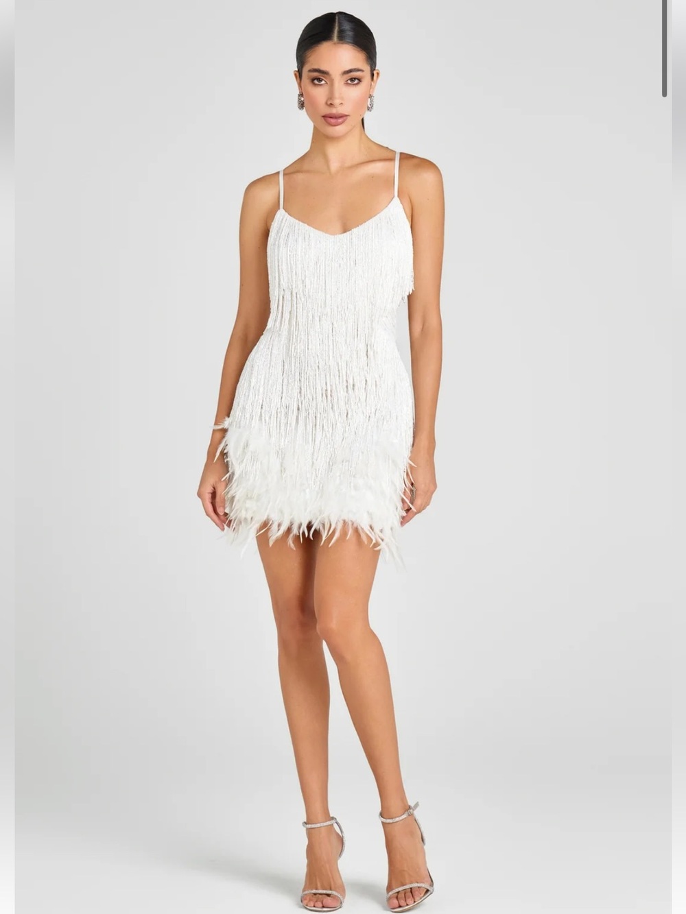 New Nadine Merabi Lottie Beaded Fringe Mini Dress